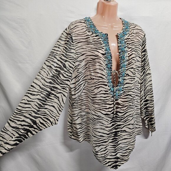 Escada Animal Print 100% Silk Top Blouse Women Size 42 Sheer Shiny Embellished - Picture 6 of 14